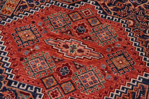 handmade Geometric Kurjean Blue Rust Hand Knotted RECTANGLE 100% WOOL area rug 7x10
