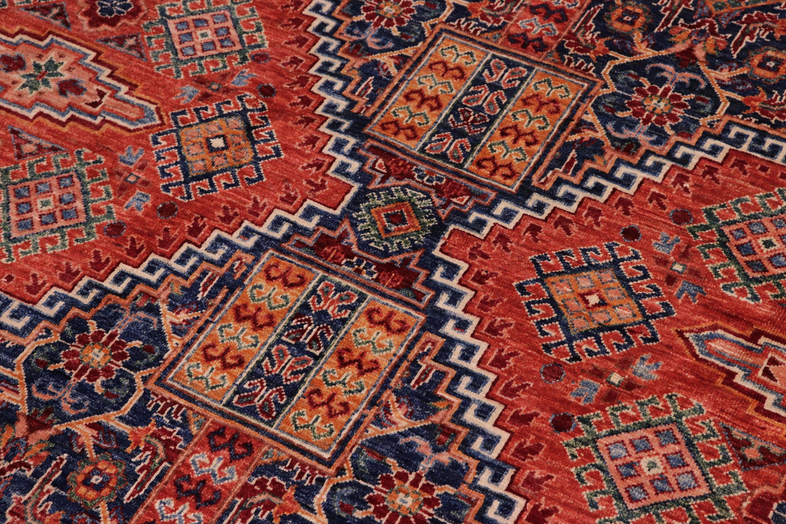 handmade Geometric Kurjean Blue Rust Hand Knotted RECTANGLE 100% WOOL area rug 7x10