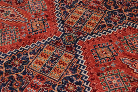 handmade Geometric Kurjean Blue Rust Hand Knotted RECTANGLE 100% WOOL area rug 7x10