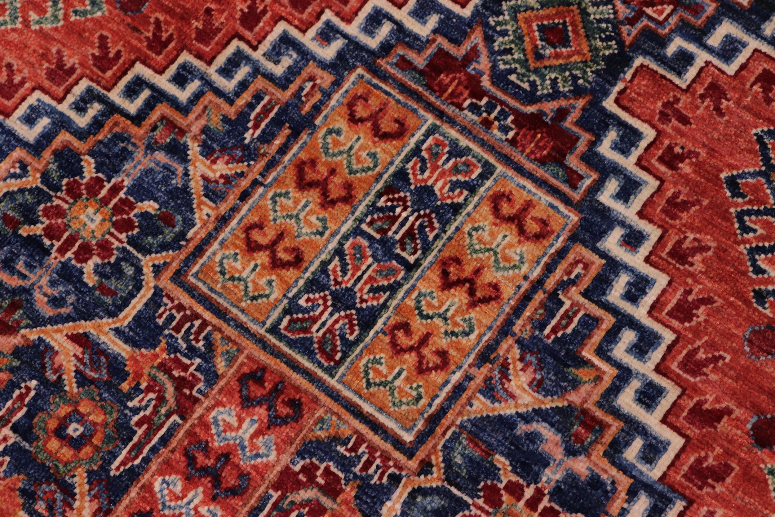 handmade Geometric Kurjean Blue Rust Hand Knotted RECTANGLE 100% WOOL area rug 7x10