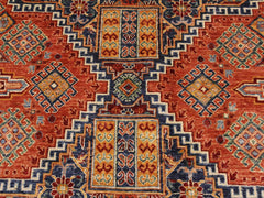handmade Geometric Khorgeen Blue Rust Hand Knotted RECTANGLE 100% WOOL area rug 7x10