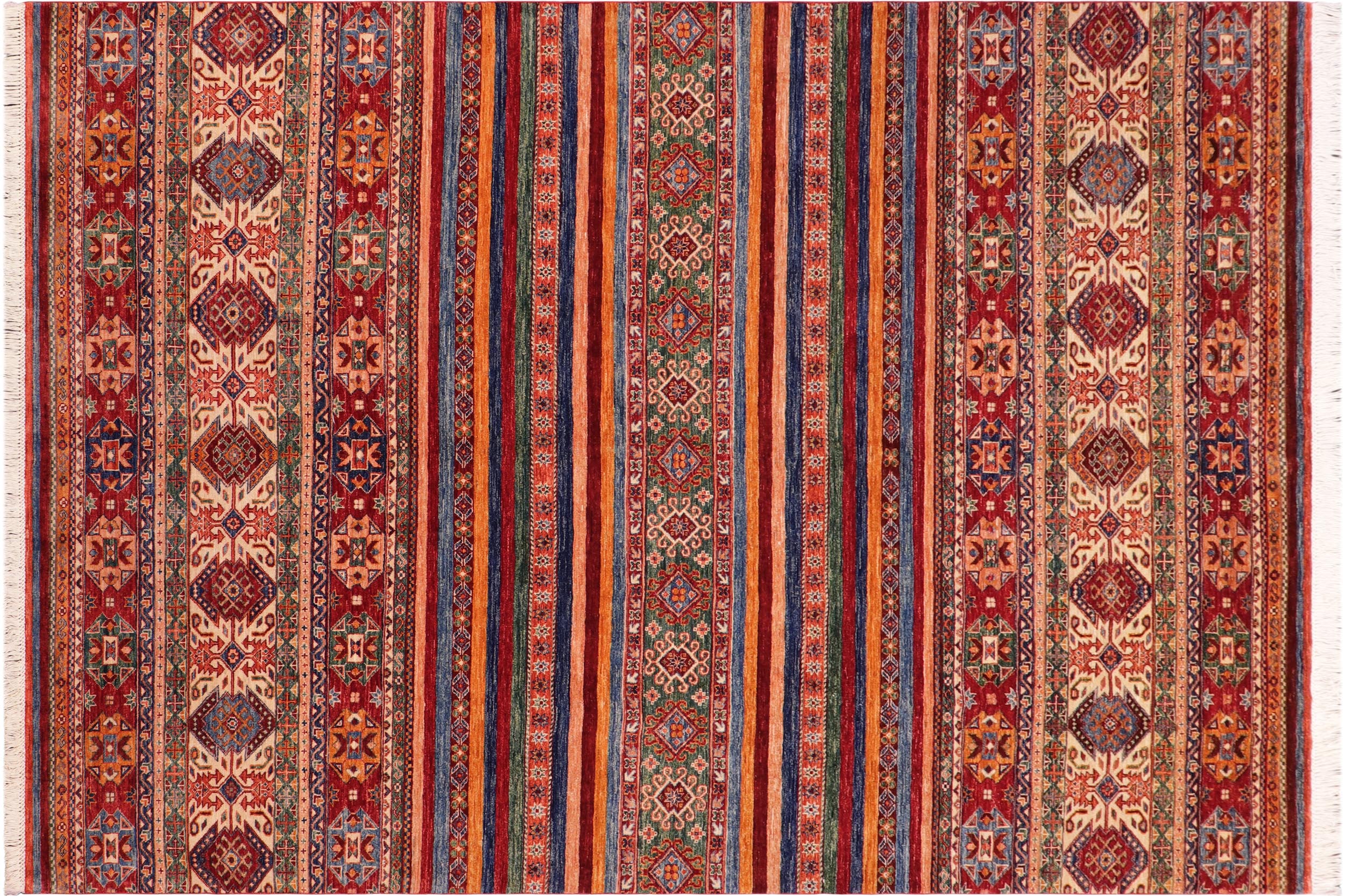 handmade Geometric Kurjean Rust Blue Hand Knotted RECTANGLE 100% WOOL area rug 6x10