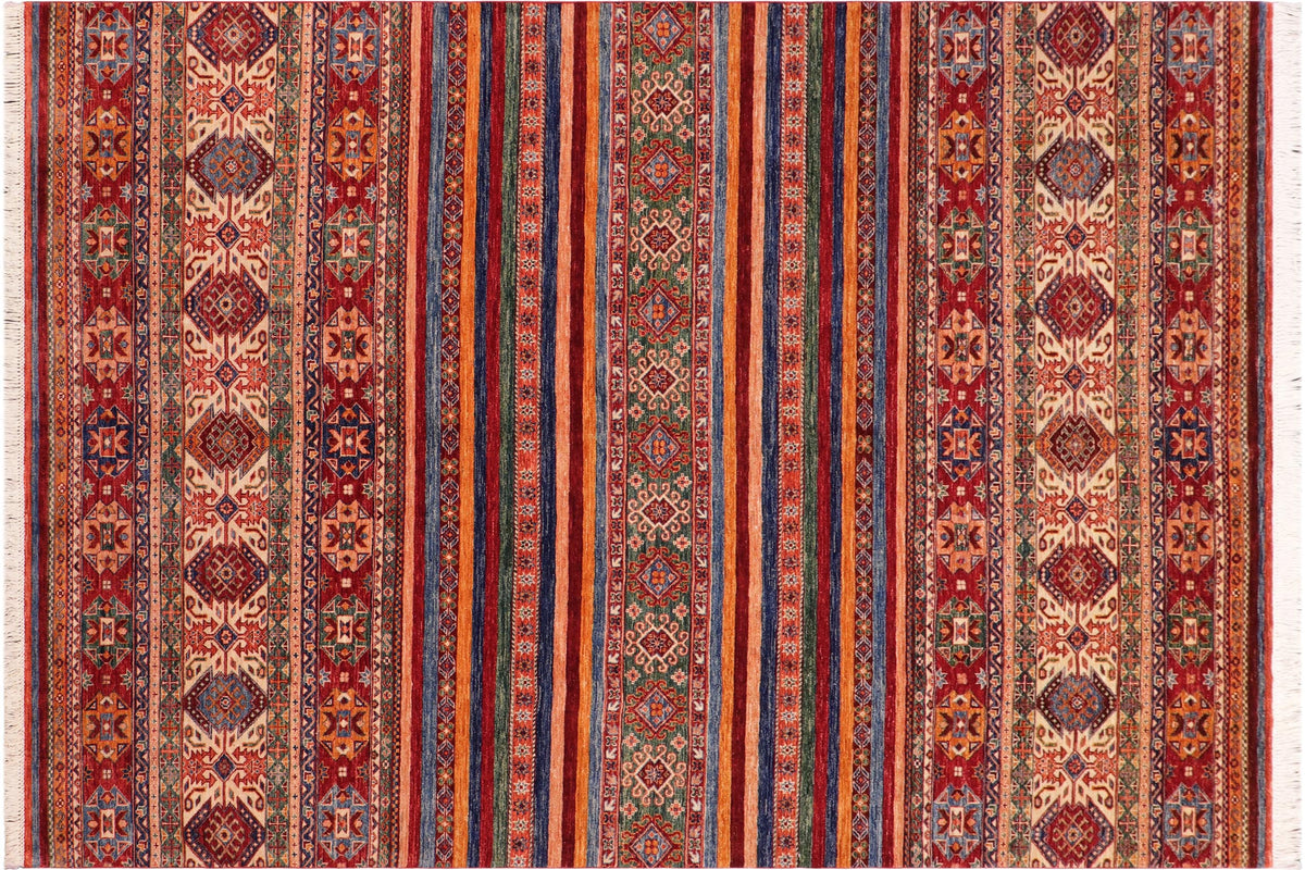handmade Geometric Kurjean Rust Blue Hand Knotted RECTANGLE 100% WOOL area rug 6x10