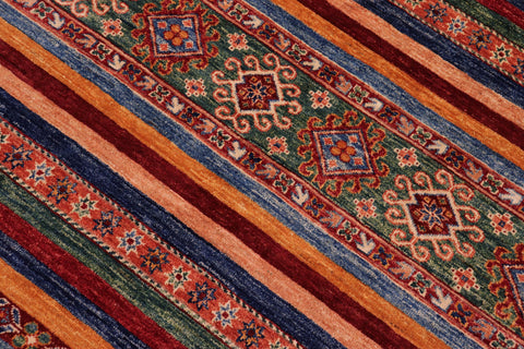 handmade Geometric Kurjean Rust Blue Hand Knotted RECTANGLE 100% WOOL area rug 6x10