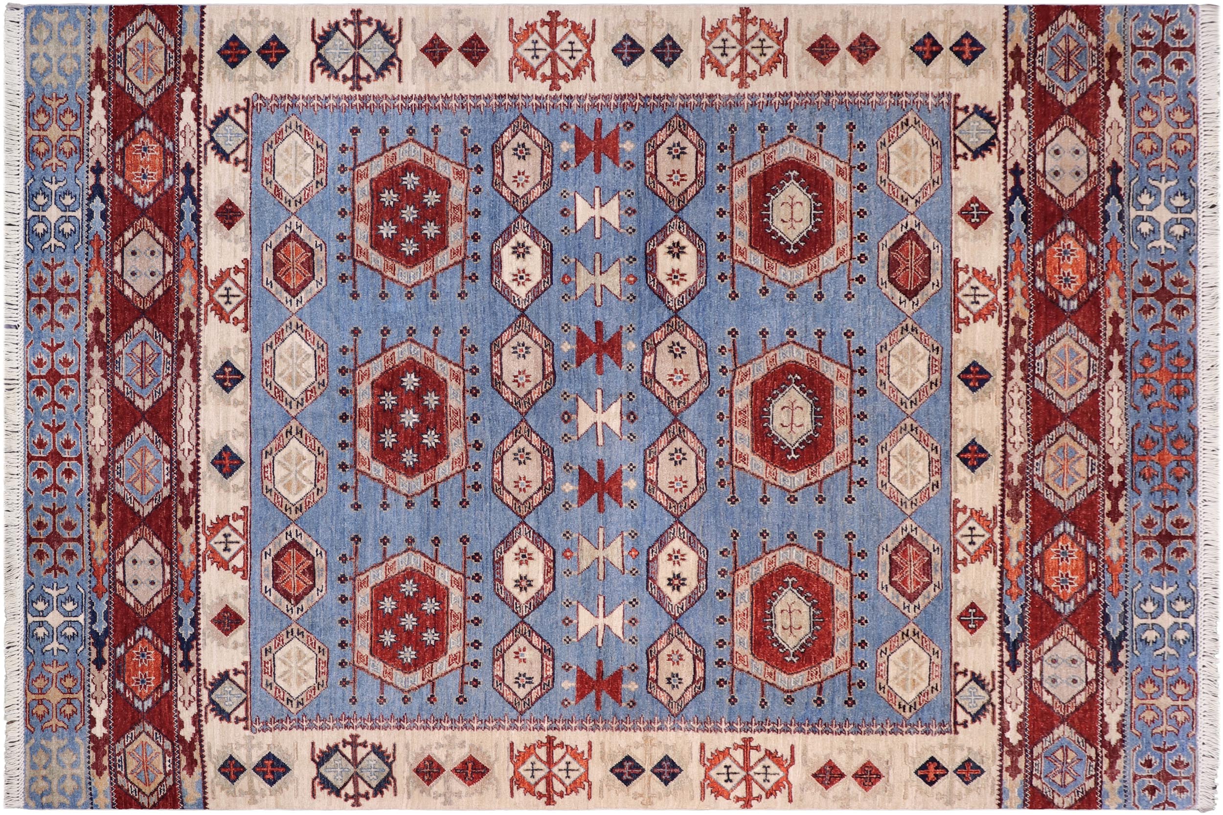 handmade Geometric Kurjean Blue Rust Hand Knotted RECTANGLE 100% WOOL area rug 6x8