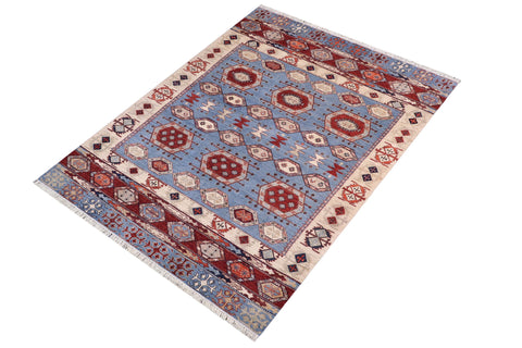 handmade Geometric Kurjean Blue Rust Hand Knotted RECTANGLE 100% WOOL area rug 6x8