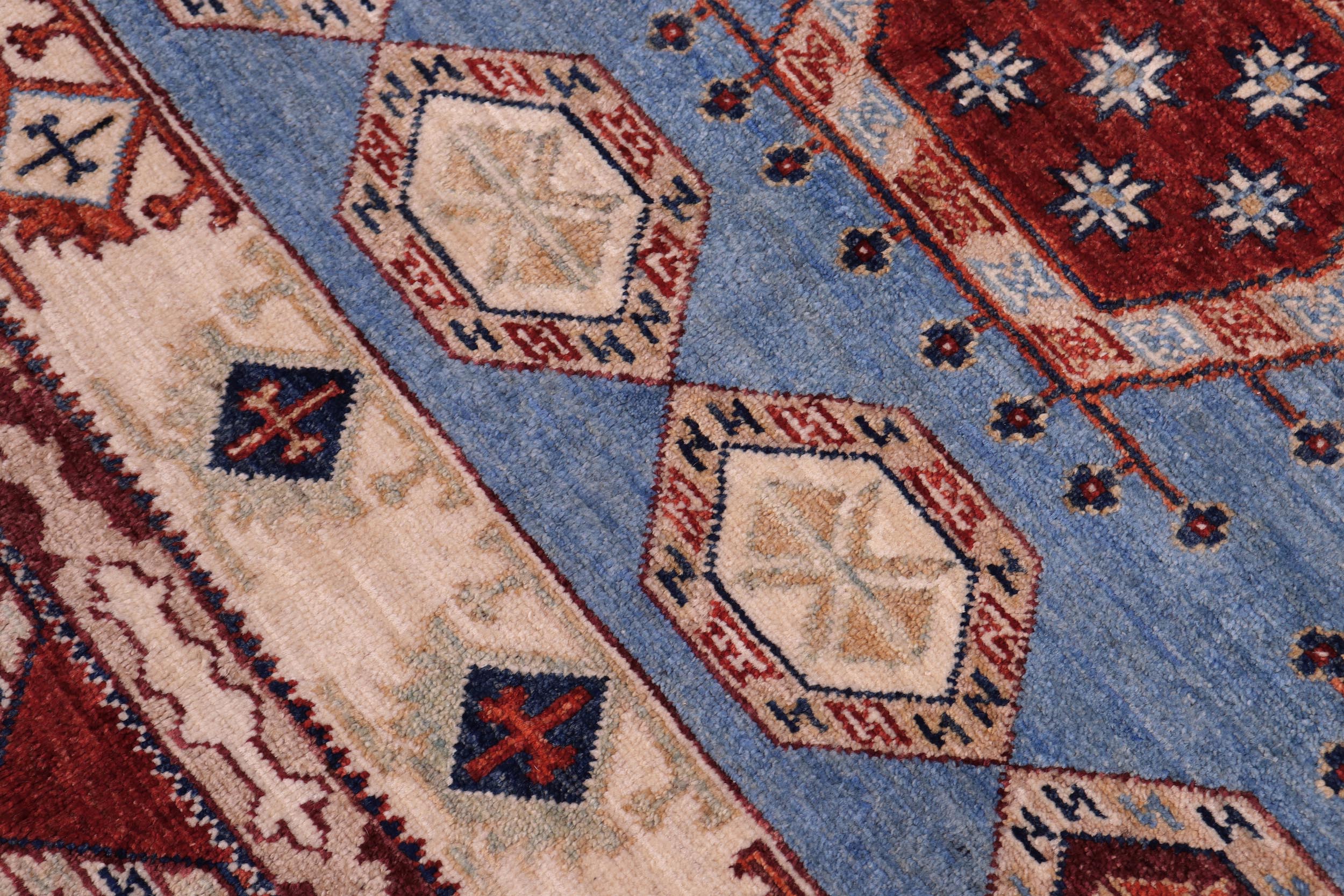 handmade Geometric Kurjean Blue Rust Hand Knotted RECTANGLE 100% WOOL area rug 6x8