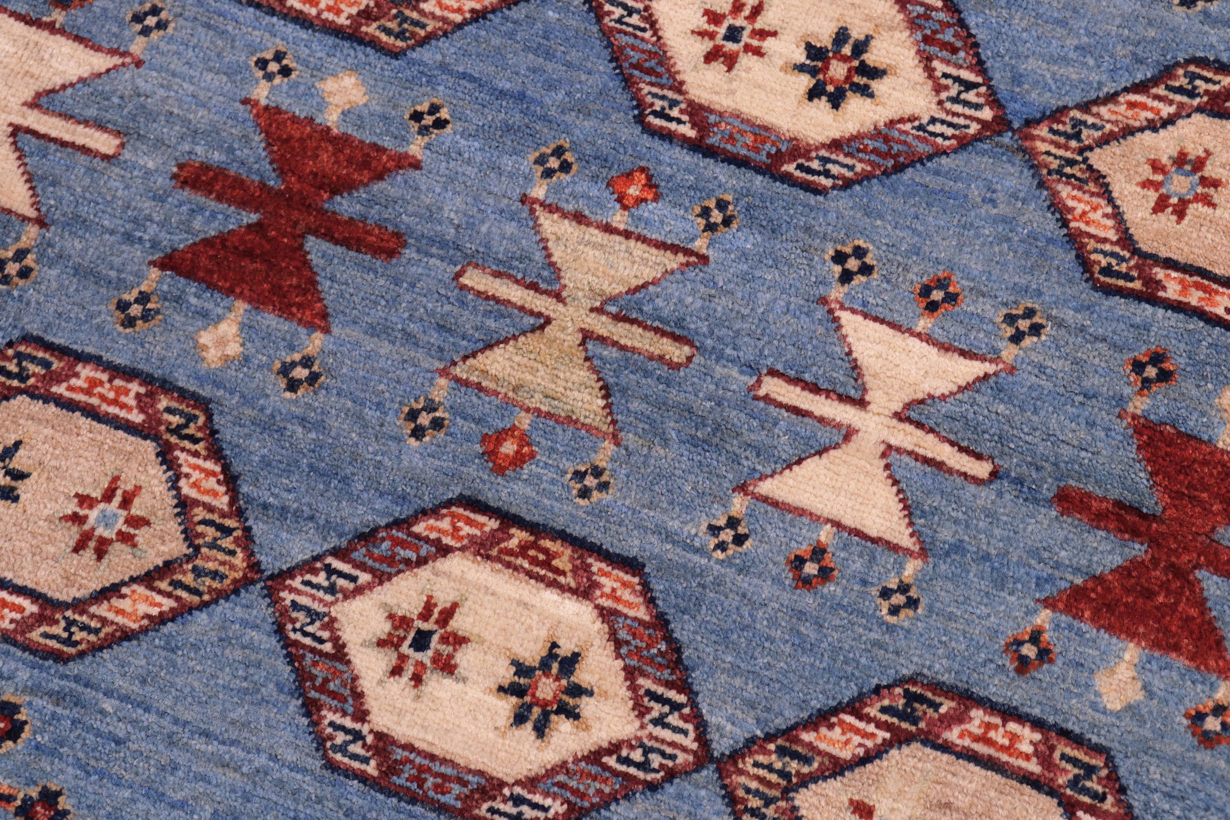 handmade Geometric Kurjean Blue Rust Hand Knotted RECTANGLE 100% WOOL area rug 6x8