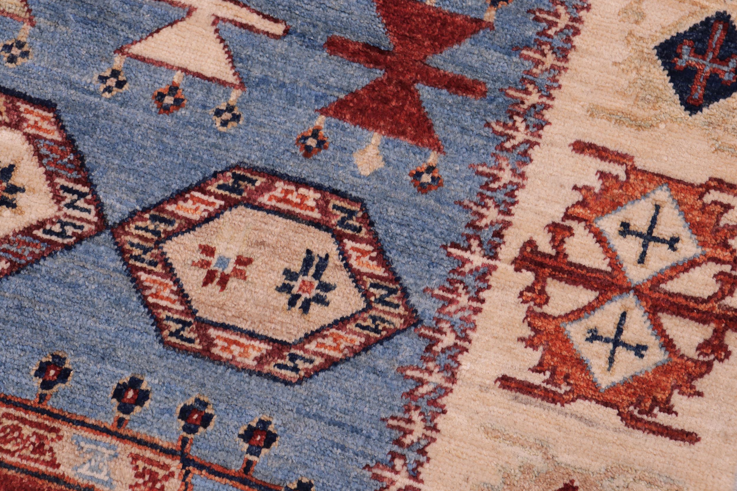 handmade Geometric Kurjean Blue Rust Hand Knotted RECTANGLE 100% WOOL area rug 6x8