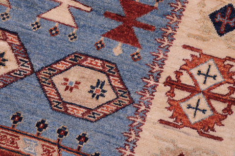 handmade Geometric Kurjean Blue Rust Hand Knotted RECTANGLE 100% WOOL area rug 6x8