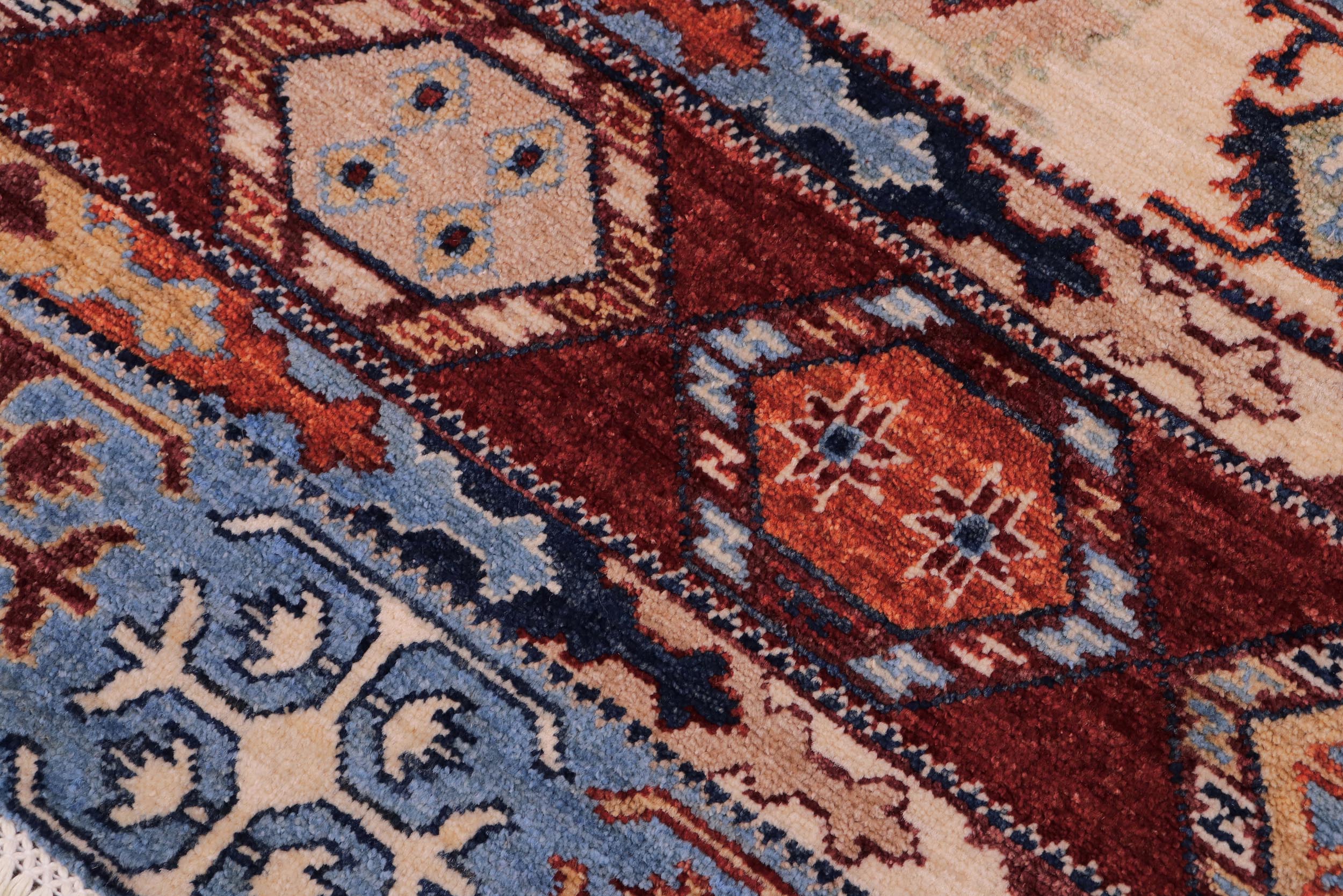 handmade Geometric Kurjean Blue Rust Hand Knotted RECTANGLE 100% WOOL area rug 6x8