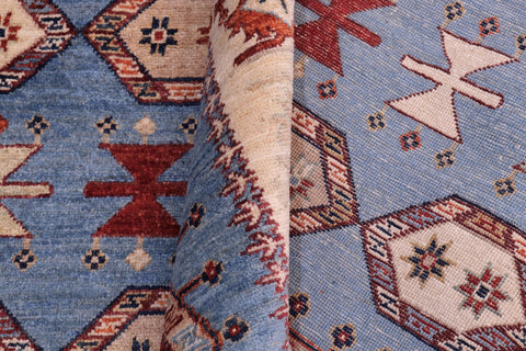 handmade Geometric Kurjean Blue Rust Hand Knotted RECTANGLE 100% WOOL area rug 6x8