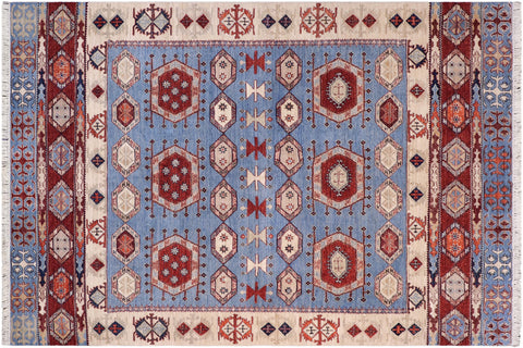 handmade Geometric Kurjean Blue Rust Hand Knotted RECTANGLE 100% WOOL area rug 6x8