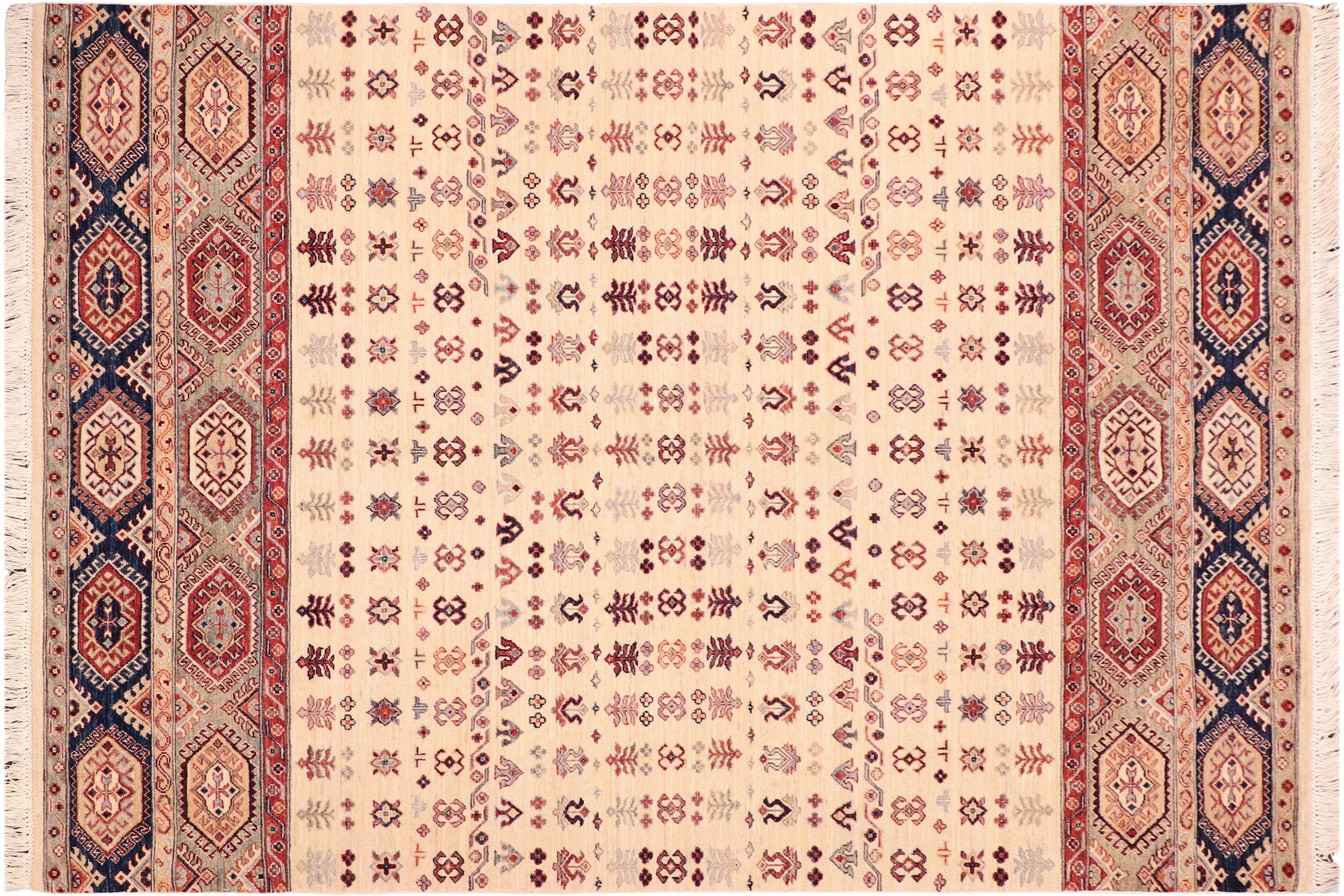 handmade Geometric Kurjean Beige Blue Hand Knotted RECTANGLE 100% WOOL area rug 6x9