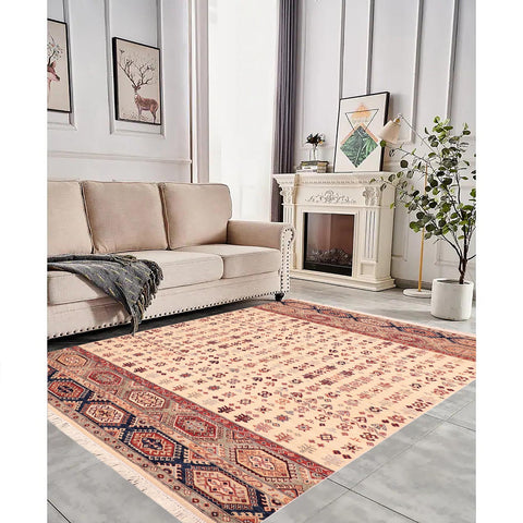 handmade Geometric Kurjean Beige Blue Hand Knotted RECTANGLE 100% WOOL area rug 6x9
