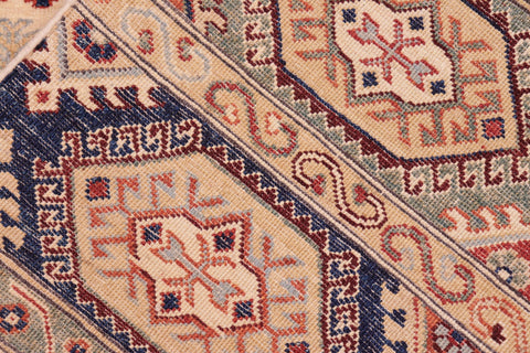 handmade Geometric Kurjean Beige Blue Hand Knotted RECTANGLE 100% WOOL area rug 6x9