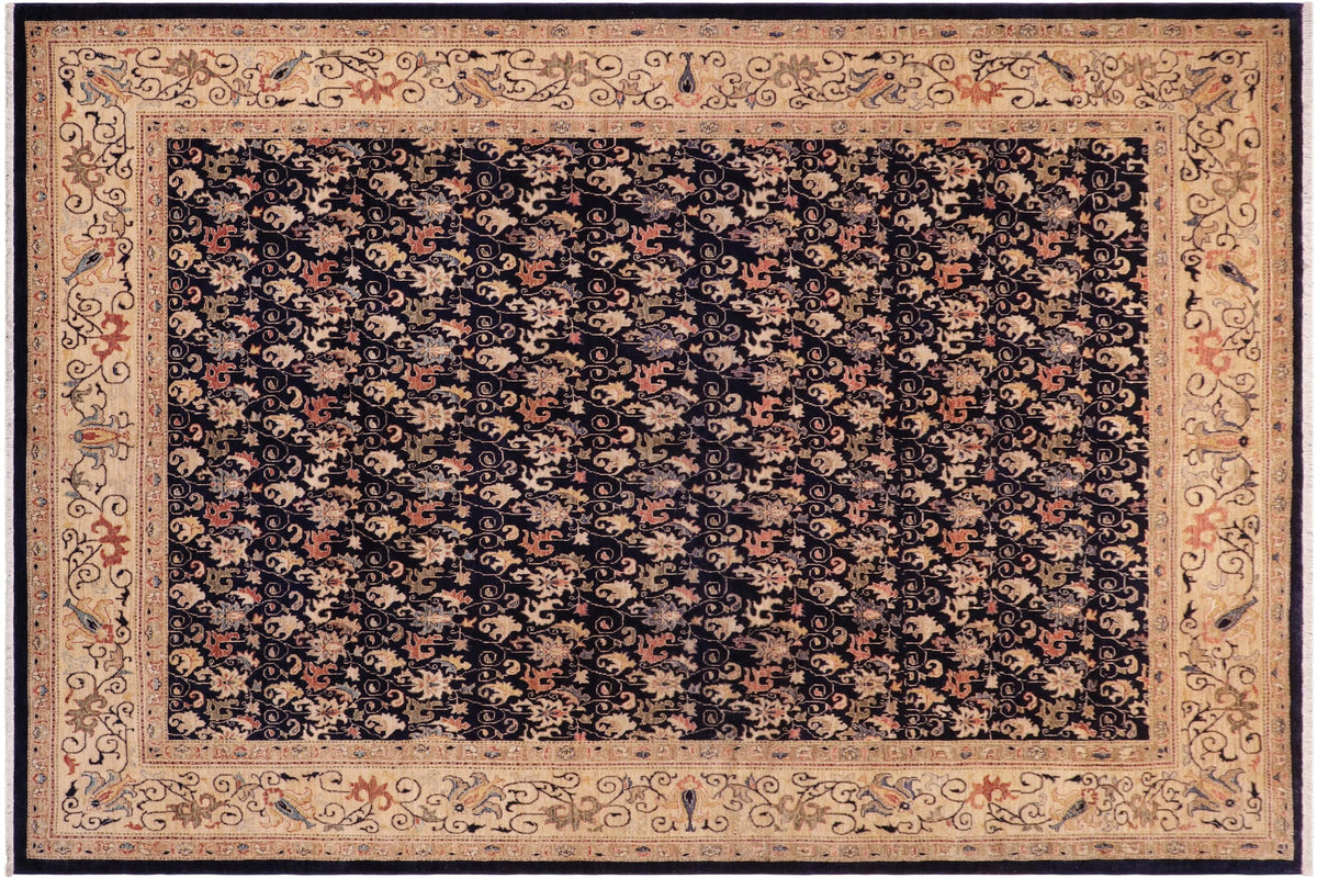 handmade Transitional Kafkaz Blue Tan Hand Knotted RECTANGLE 100% WOOL area rug 9' x 12'