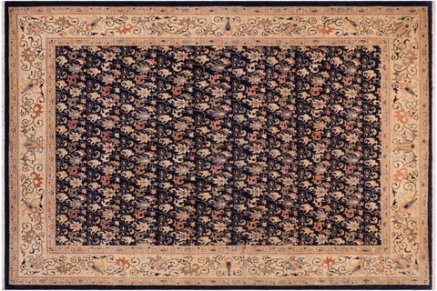 handmade Transitional Kafkaz Blue Tan Hand Knotted RECTANGLE 100% WOOL area rug 9' x 12'