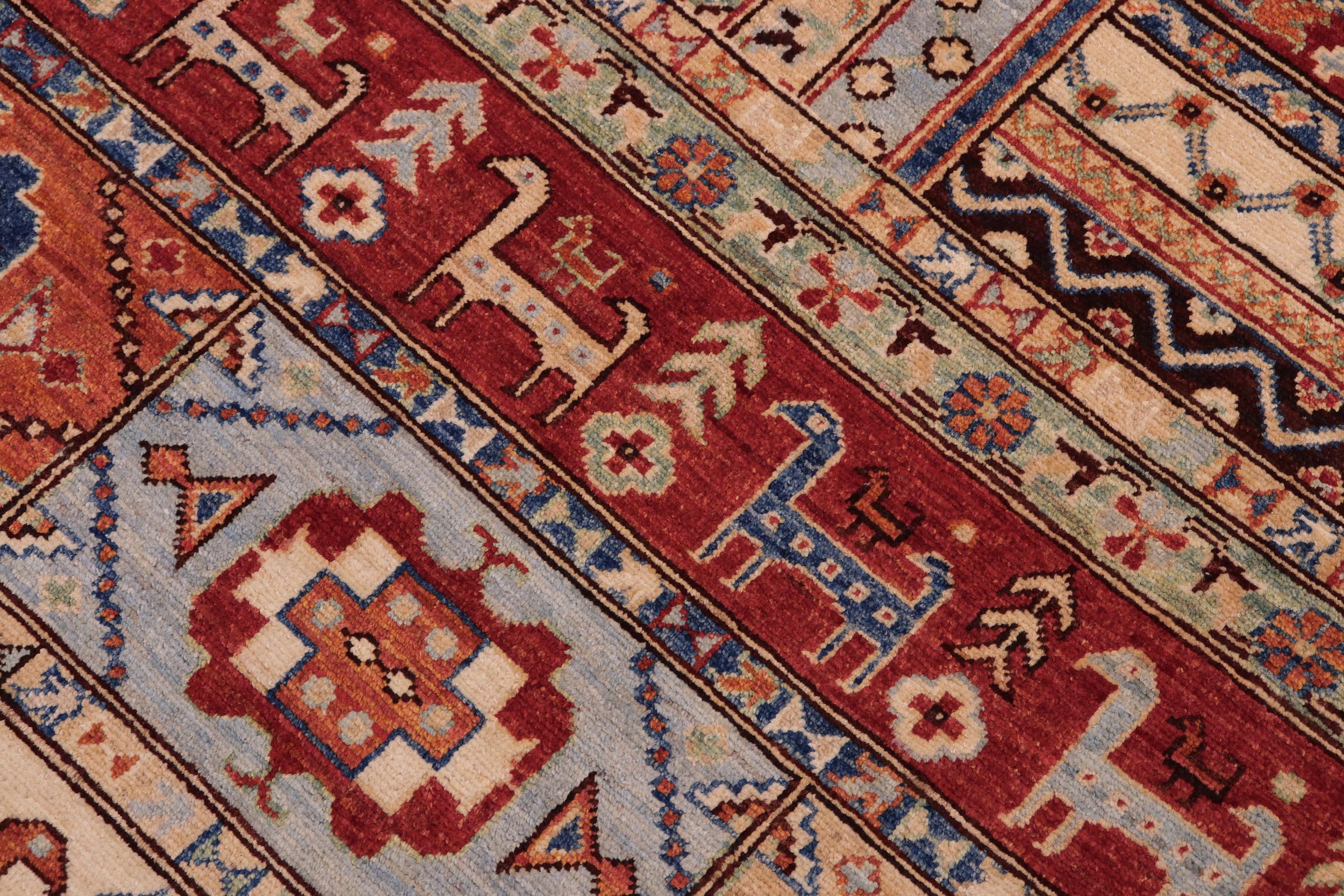 handmade Geometric Kurjean Ivory Red Hand Knotted RECTANGLE 100% WOOL area rug 5x6
