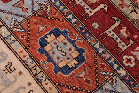 handmade Geometric Kurjean Ivory Red Hand Knotted RECTANGLE 100% WOOL area rug 5x6