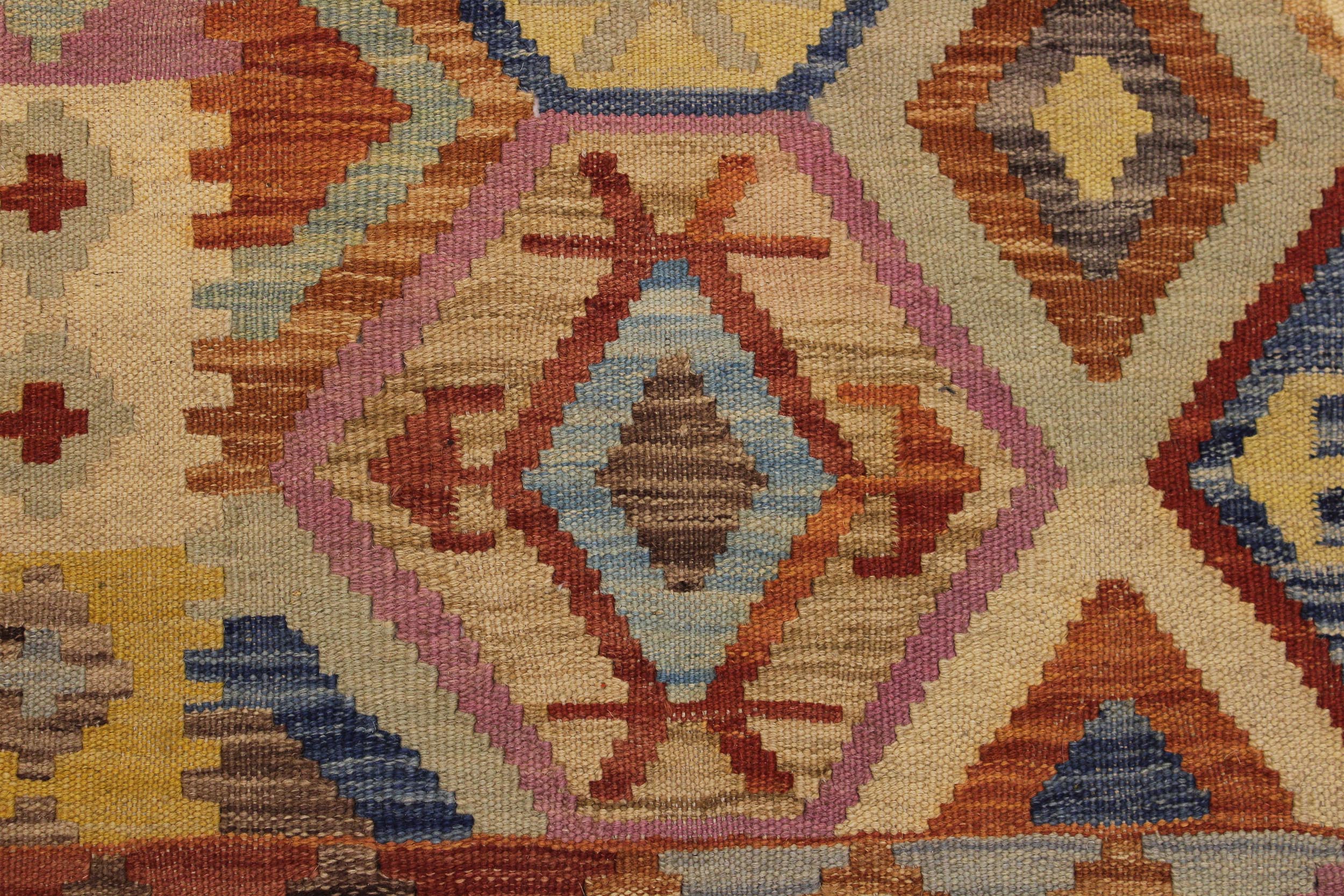 handmade Geometric Kilim Blue Tan Hand-Woven RECTANGLE 100% WOOL area rug 7 x 9