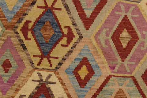 handmade Geometric Kilim Blue Tan Hand-Woven RECTANGLE 100% WOOL area rug 7 x 9