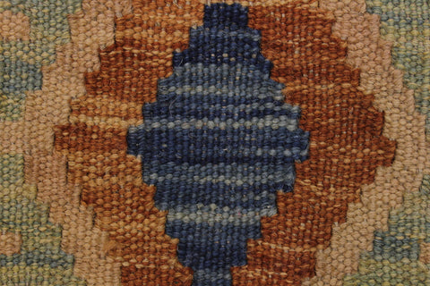handmade Geometric Kilim Blue Tan Hand-Woven RECTANGLE 100% WOOL area rug 7 x 9