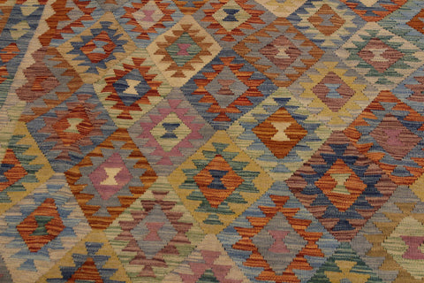 handmade Geometric Kilim Blue Beige Hand-Woven RECTANGLE 100% WOOL area rug 7 x 10