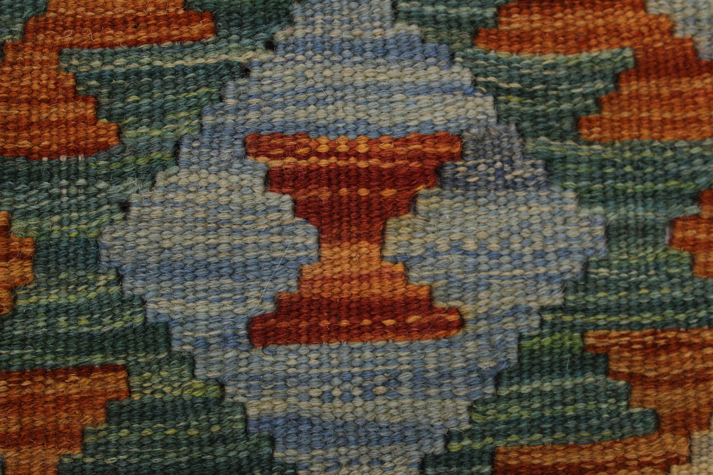 handmade Geometric Kilim Blue Beige Hand-Woven RECTANGLE 100% WOOL area rug 7 x 10