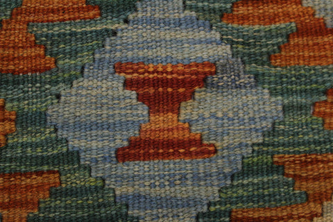handmade Geometric Kilim Blue Beige Hand-Woven RECTANGLE 100% WOOL area rug 7 x 10