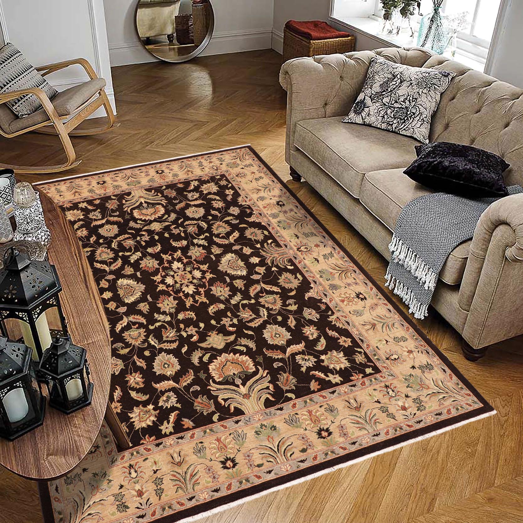 handmade Traditional Kafkaz Dark Brown Tan Hand Knotted RECTANGLE 100% WOOL area rug 9x12