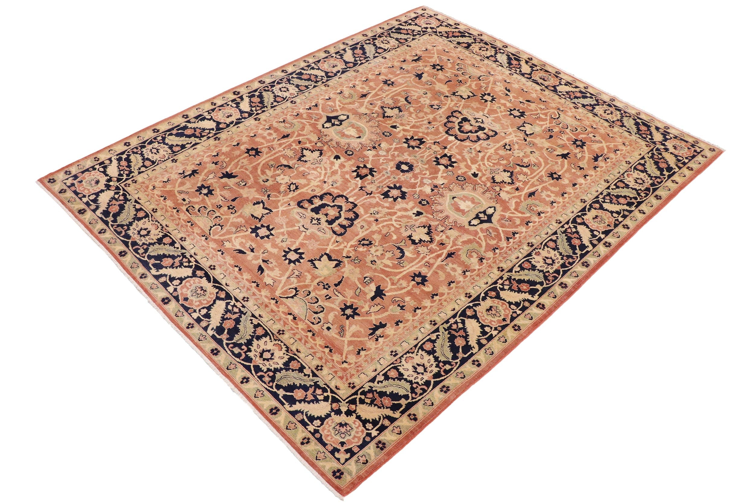 handmade Traditional Kafkaz Peach Blue Hand Knotted RECTANGLE 100% WOOL area rug 9x12