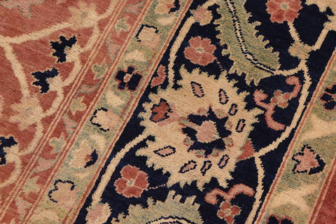 handmade Traditional Kafkaz Peach Blue Hand Knotted RECTANGLE 100% WOOL area rug 9X12