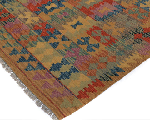 handmade Geometric Kilim Tan Blue Hand-Woven RECTANGLE 100% WOOL area rug 5x6