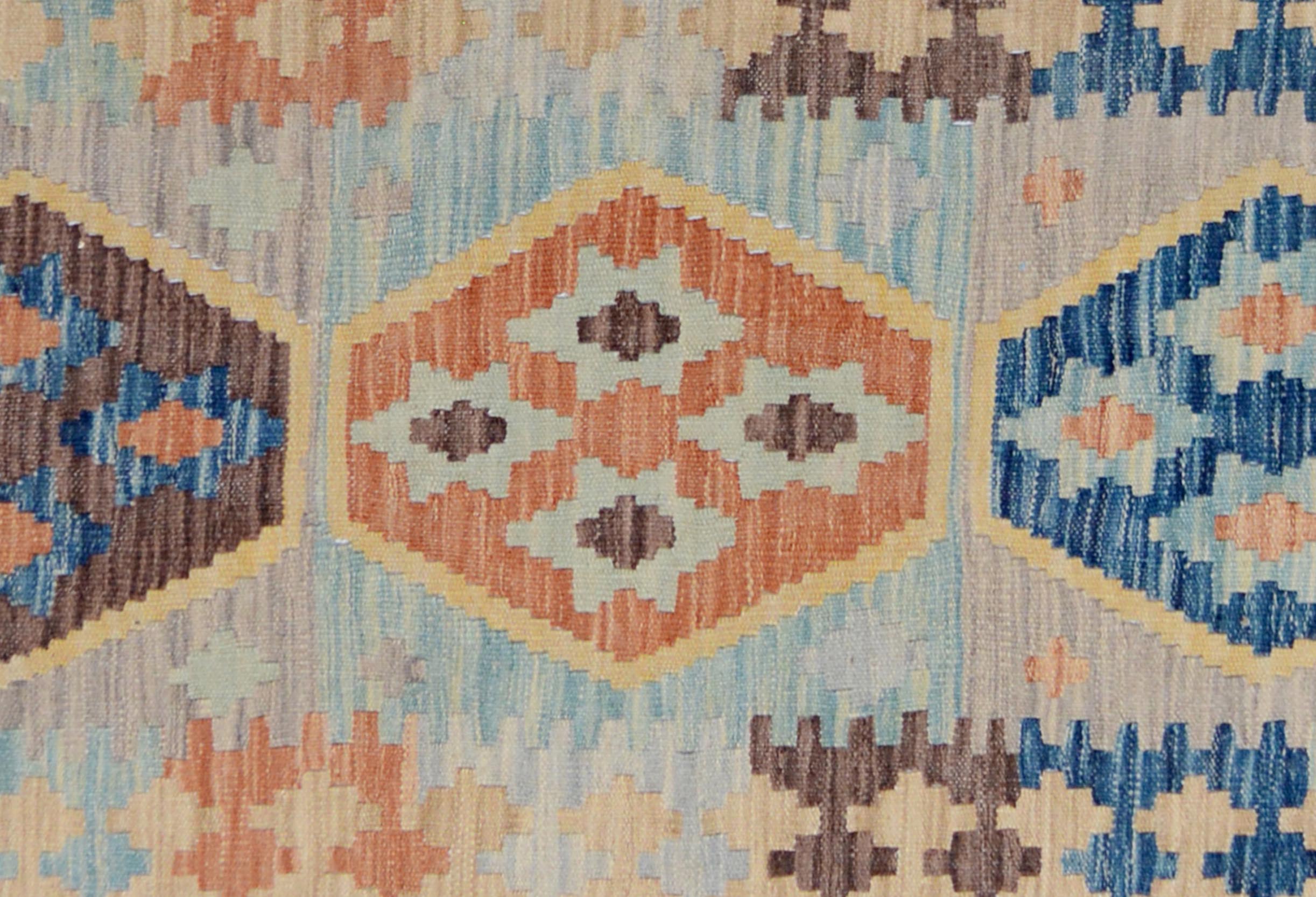 handmade Geometric Kilim Gray Blue Hand-Woven RECTANGLE 100% WOOL area rug 3' x 5'