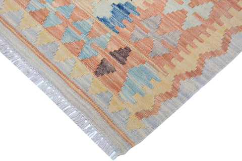 handmade Geometric Kilim Gray Blue Hand-Woven RECTANGLE 100% WOOL area rug 3' x 5'