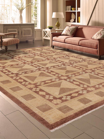 handmade Modern Kafkaz Beige Tan Hand Knotted RECTANGLE 100% WOOL area rug 9' x 12'
