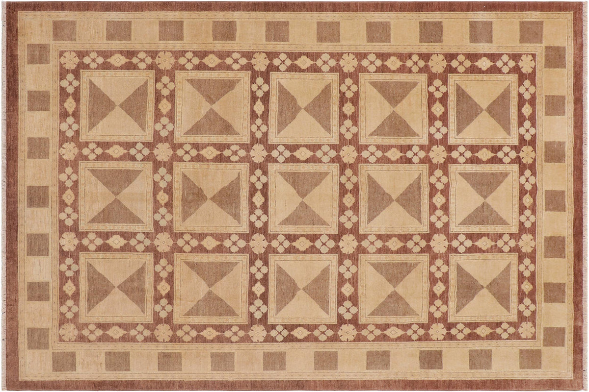 handmade Modern Kafkaz Beige Tan Hand Knotted RECTANGLE 100% WOOL area rug 9' x 12'