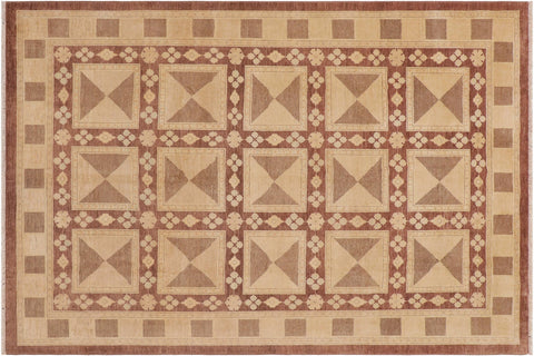 handmade Modern Kafkaz Beige Tan Hand Knotted RECTANGLE 100% WOOL area rug 9' x 12'