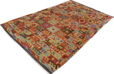 handmade Geometric Kilim Gray Rust Hand-Woven RECTANGLE 100% WOOL area rug 7 x 10