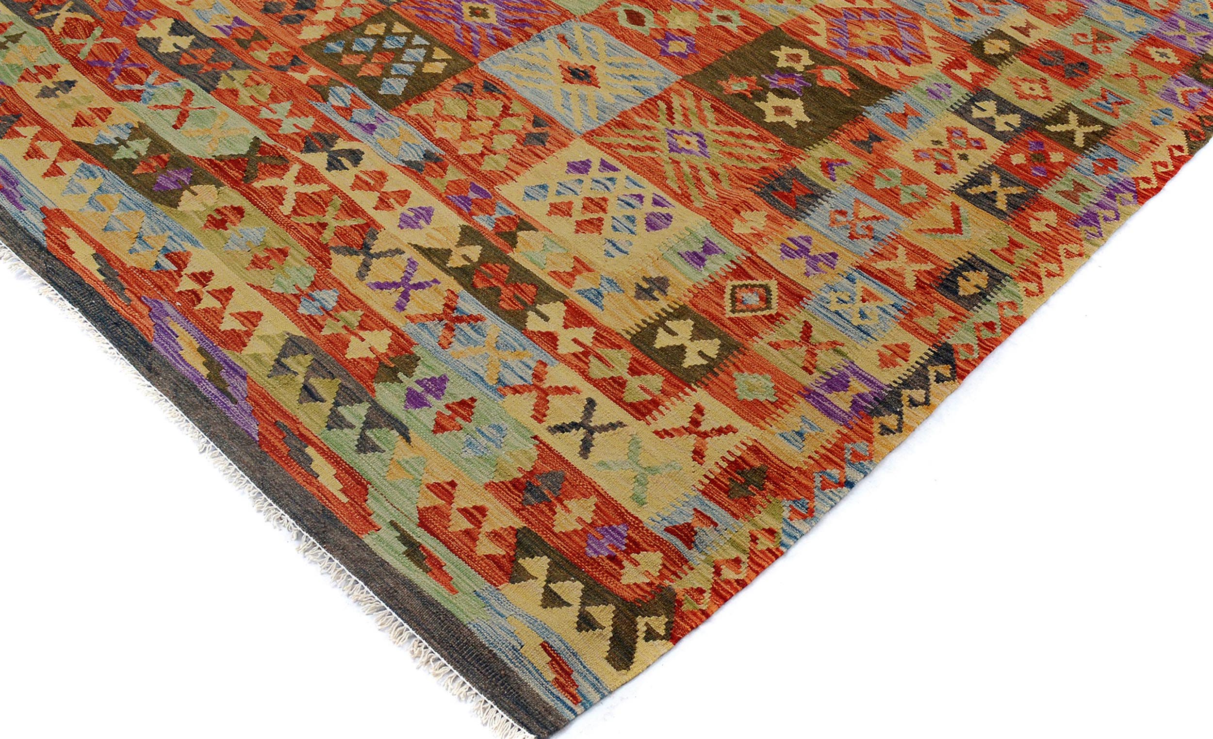 handmade Geometric Kilim Gray Rust Hand-Woven RECTANGLE 100% WOOL area rug 7 x 10