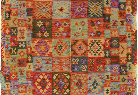 handmade Geometric Kilim Gray Rust Hand-Woven RECTANGLE 100% WOOL area rug 7 x 10