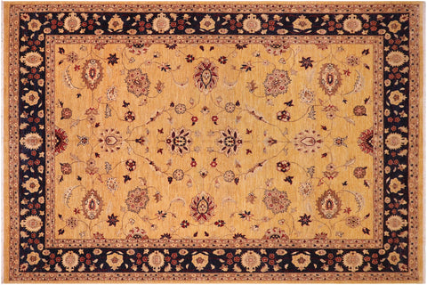 handmade Traditional Kafkaz Gold Blue Hand Knotted RECTANGLE 100% WOOL area rug 9x11