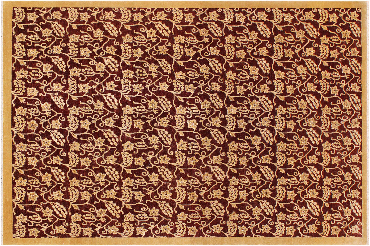 handmade Modern Kafkaz Red Gold Hand Knotted RECTANGLE 100% WOOL area rug 9' x 12'