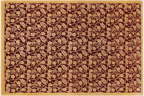 handmade Modern Kafkaz Red Gold Hand Knotted RECTANGLE 100% WOOL area rug 9' x 12'