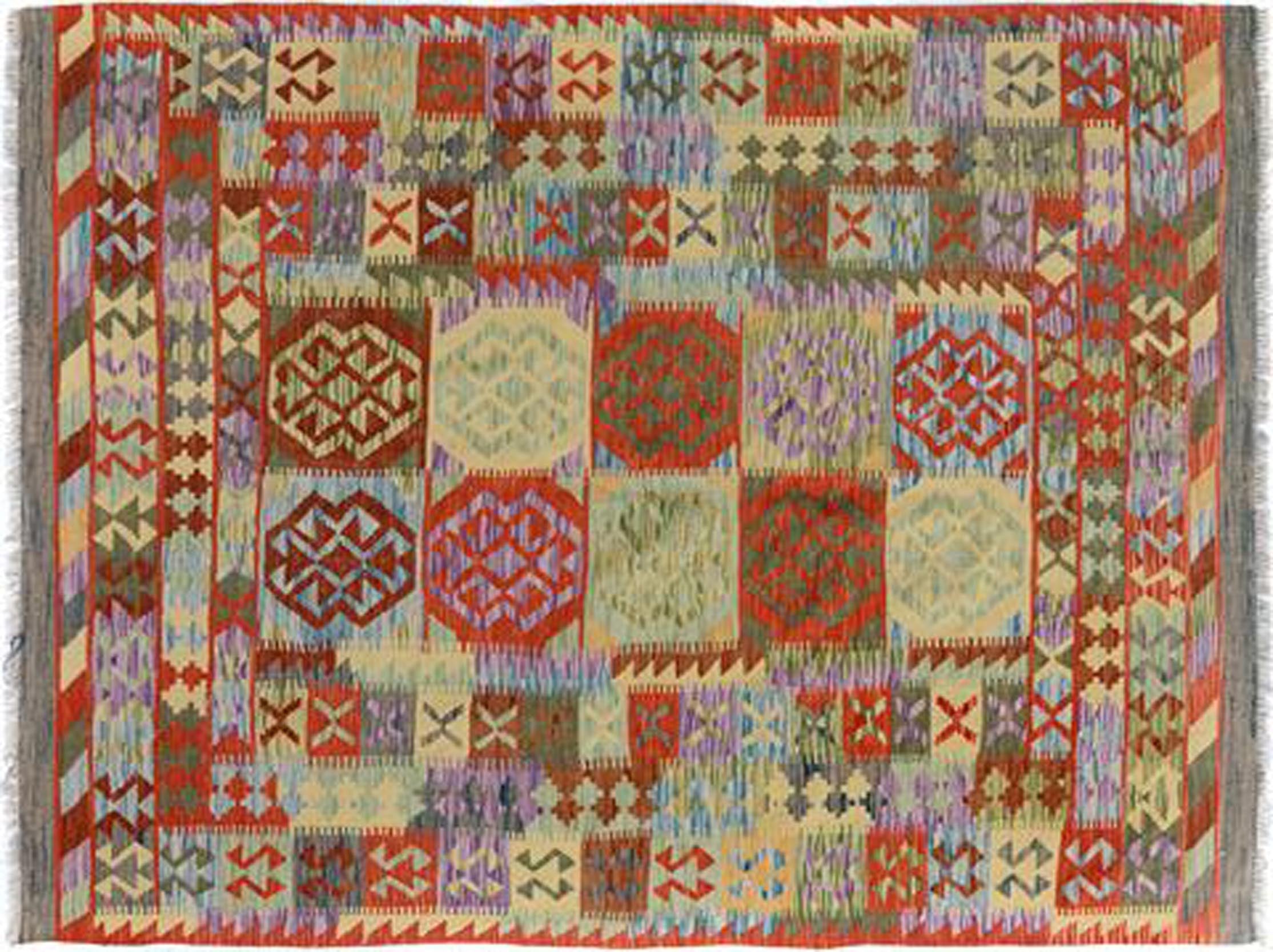 handmade Geometric Kilim Blue Gray Hand-Woven RECTANGLE 100% WOOL area rug 5 x 7