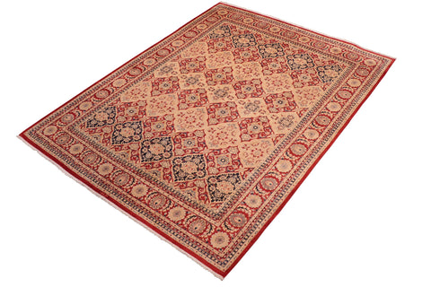 handmade Transitional Kirman Red Tan Hand Knotted RECTANGLE 100% WOOL area rug 8 x 10