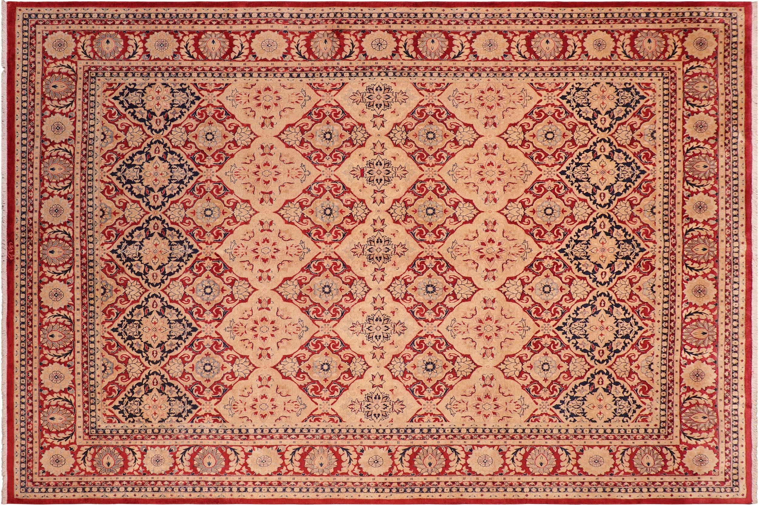 handmade Transitional Kirman Red Tan Hand Knotted RECTANGLE 100% WOOL area rug 8 x 10