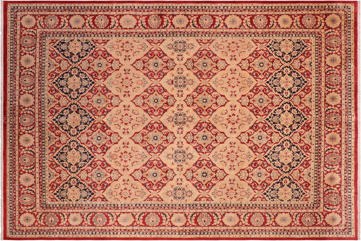 handmade Transitional Kirman Red Tan Hand Knotted RECTANGLE 100% WOOL area rug 8 x 10