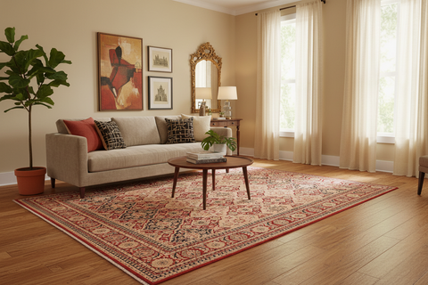 handmade Transitional Kirman Red Tan Hand Knotted RECTANGLE 100% WOOL area rug 8 x 10